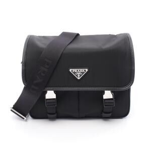 Prada Nylon Leather Shoulder Bag Black